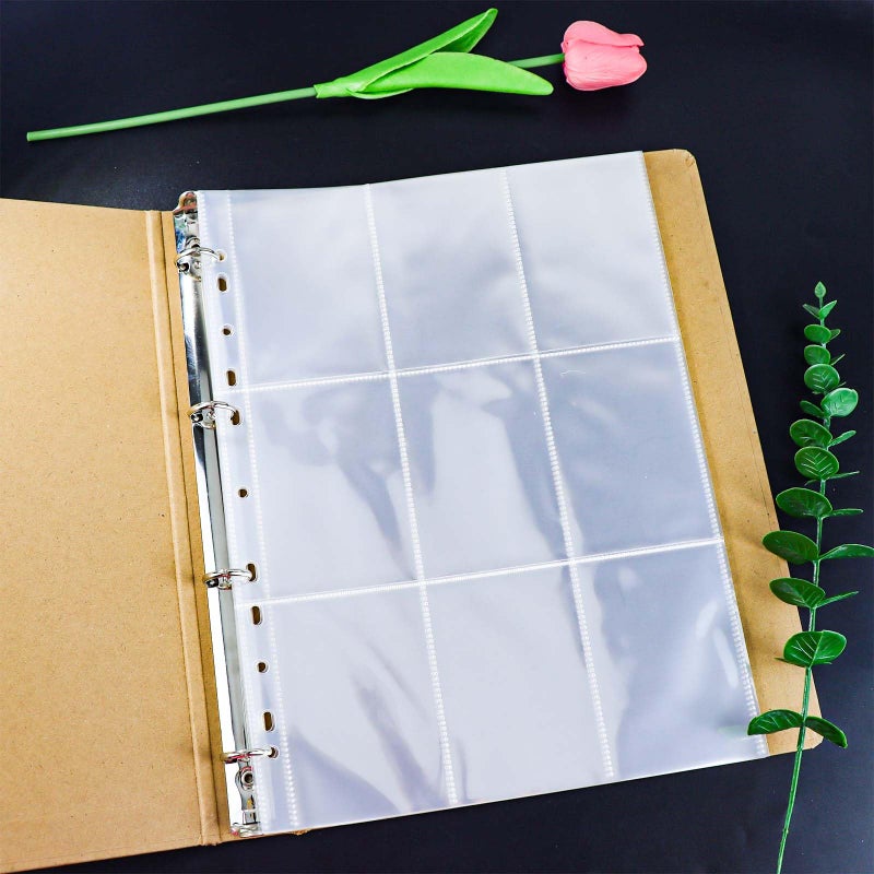 XiowDow 20 Sheets A4 Binder Sleeves Plastic PP Photocard Sleeves 11 Holes 9 Pockets Card Holder Clear Top Loading Page Protectors for 3 Rings Binder Trading Baseball Cards (9 Pockets) - Image 2